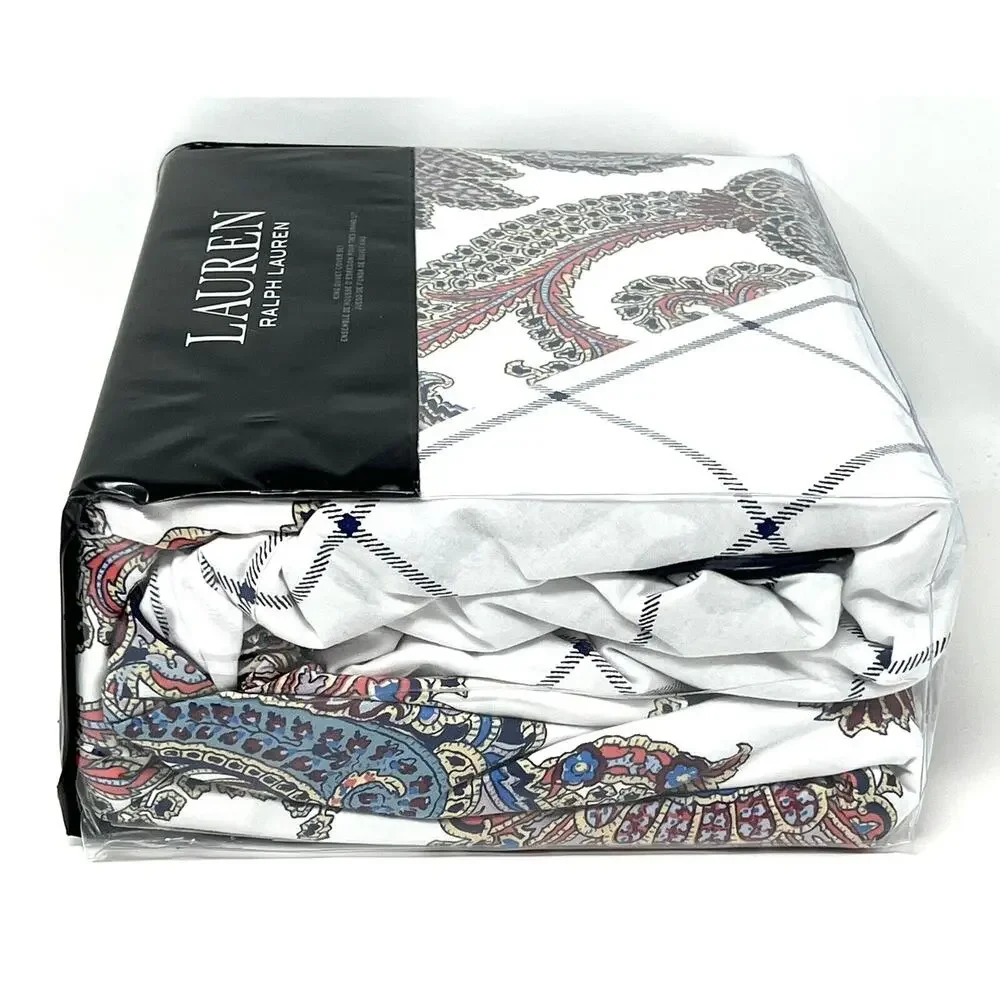 Ralph Lauren Carter Paisley King Size Duvet Cover Set Navy SATEEN Reversible